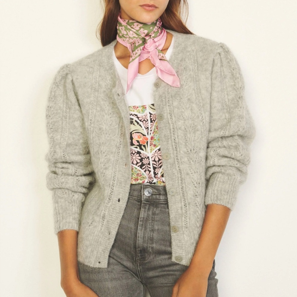 Sandro Gray Cozy Cable Knit Cardigan